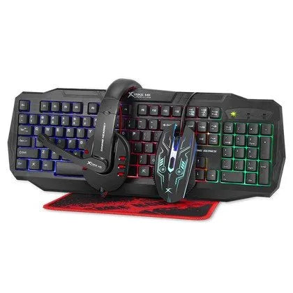 XTRIKE ME CM-406 Pack Gaming Spanish QWERTY Keyboard with 104 Keys with Membrane System, Optical Mouse 4 Buttons with DPI Selector, Stereo Headphones with Microphone and Mat 250 x 210 x 2 mm