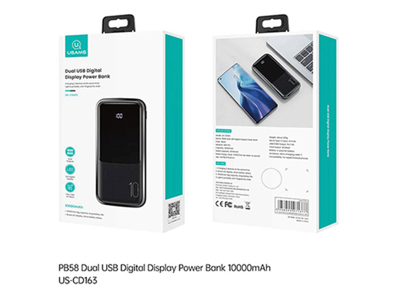 USAMS CD163 Slim usb Power Banks Fast Charging 10000mAh Mobile Charger Power Banks with Digital Display