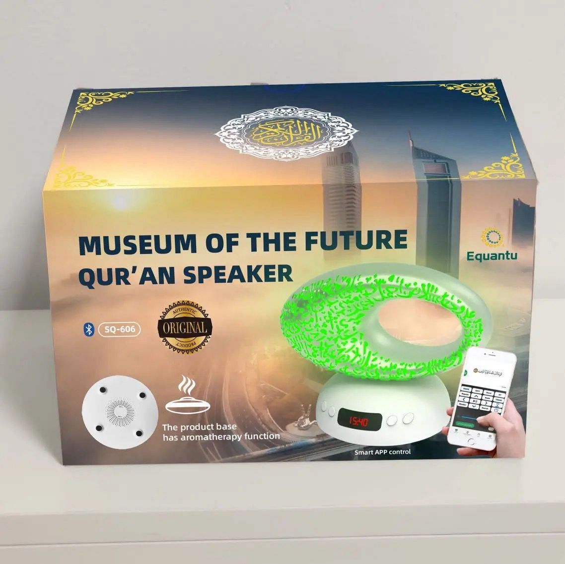 Equantu SQ-606 Qur'an Speaker Inspired by Museum of the Future Design, With Aromatherapy Function Plus 7 Changeable Colorful Lights
