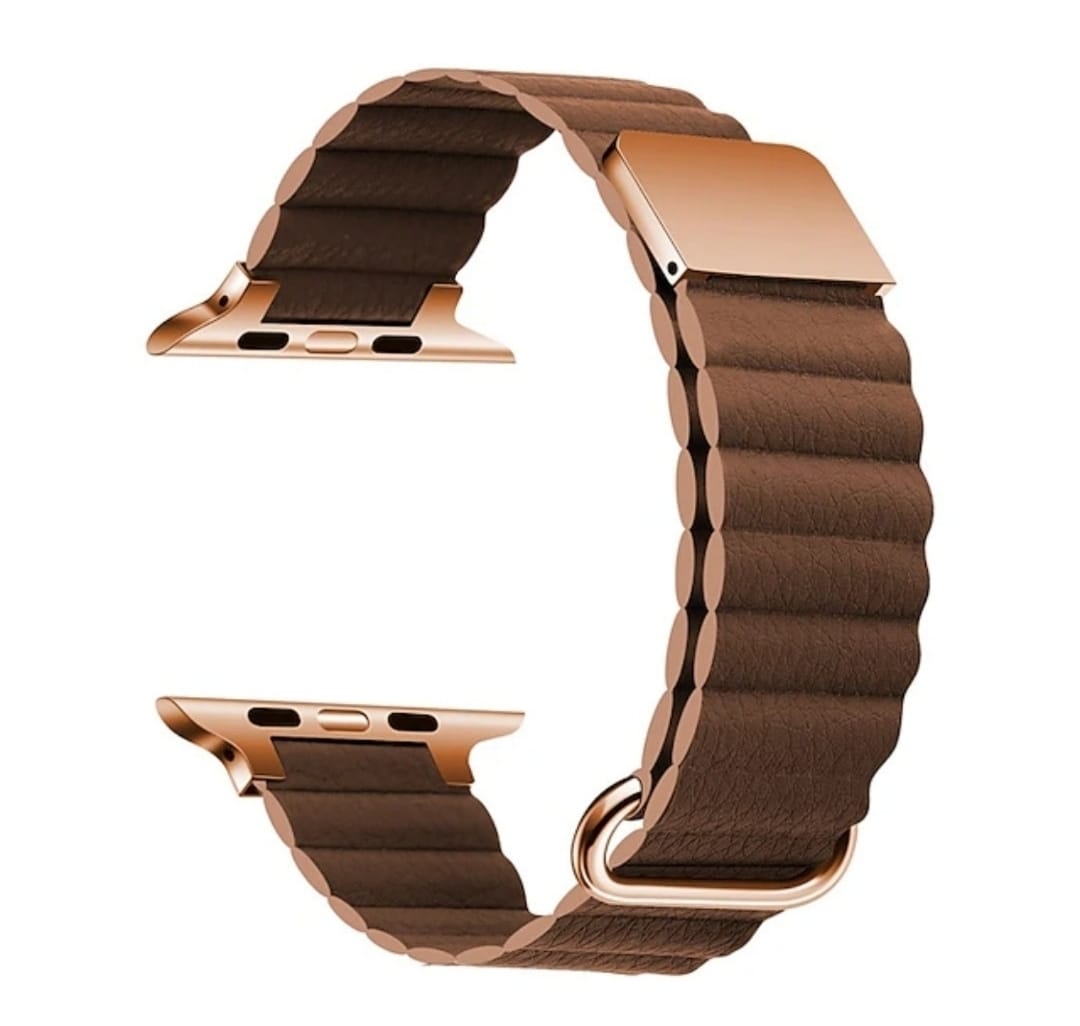 MOCOM Leather Link Compatible with Apple Watch band 42mm 44mm 45mm 49mm Waterproof Elastic Magnetic Clasp Stainless Steel PU Leather Strap Replacement Wristband for iwatch Series Ultra