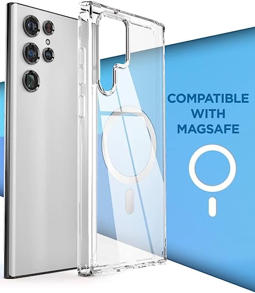 Magnetic Clear Back for Samsung Galaxy S22 Ultra Case, Slim Bumper Magnetic Phone Case Compatible with Magsafe Charging & Accessories