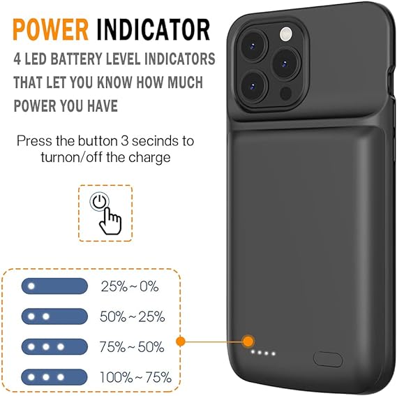 for iPhone 13 Pro Max/12 Pro Max Battery Case,Idealforce 4800mAh Support SYNC Data Wired Headset External Backup Portable Pack Battery Charger Case for iPhone 13 Pro Max/12 Pro Max-6.7 inch