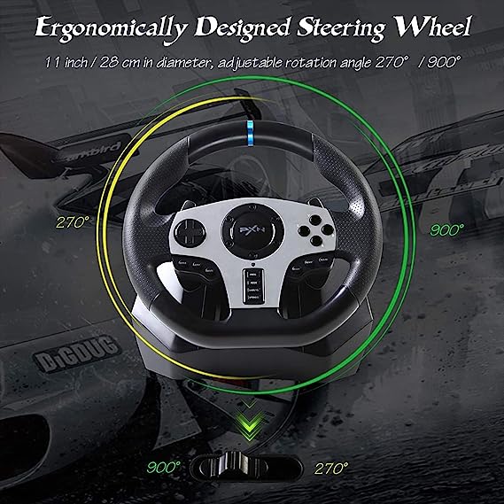 Game Racing Wheel, Pxn V9 270°/900° Adjustable Racing Steering Wheel, With Clutch And Shifter, Support Vibration And Headset Function, Suitable For Pc, Ps3, Ps4, Xbox One, Nintendo Switch.