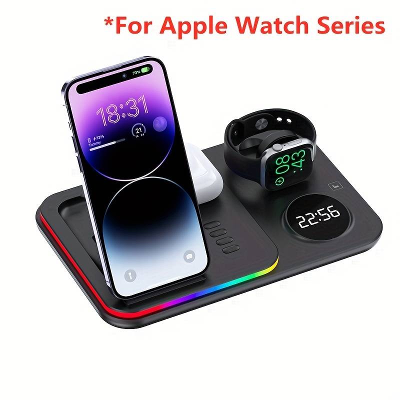 5 In 1 Wireless Charger Stand Light Alarm Clock Fast Charging Dock Station For IPhone 14 13 12 IWatch Samsung Galaxy Watch