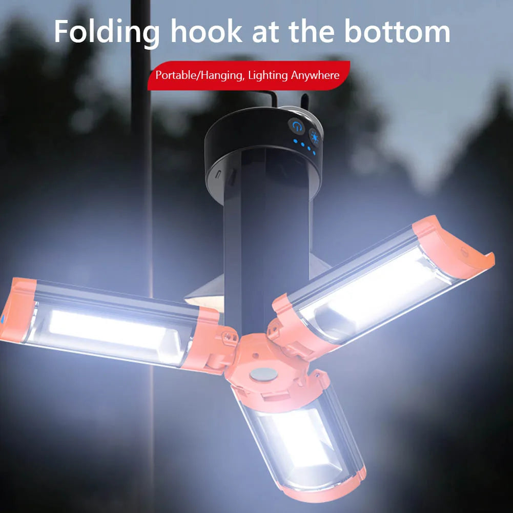 Outdoor Camp Lantern with Tripod Stand Folding Tripod Camping Flashlight Hanging Hook 4 Modes LED Work Light for Outdoor Fishing