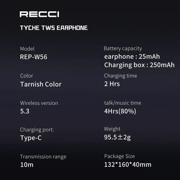 RECCI REP-W56 Tyche TWS Earphone, with a distinctive design