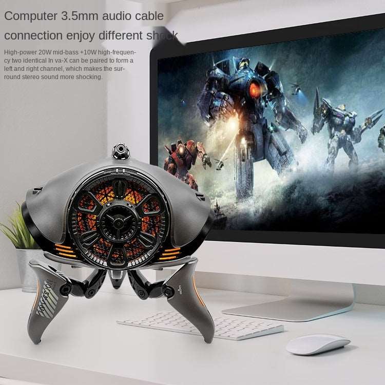 Wireless High Definition Bluetooth Speaker, 30W, Unique Alien Sci-Fi Design, Up to 6 Hours Playing Time, Grey