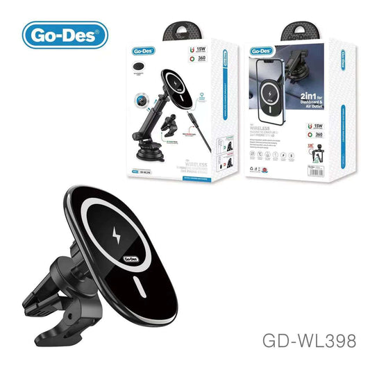 Go Des 2 in 1 Phone Holder Suction Cup Design with Magnetic Wireless Charging-GD-WL398