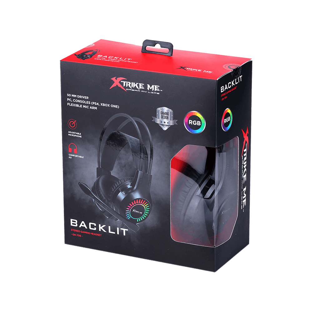 XTRIKE ME GH-709 WIRED STEREO GAMING HEADSET WITH MIC - RGB BACKLIGHT/ 50MM/2.1M CABLE