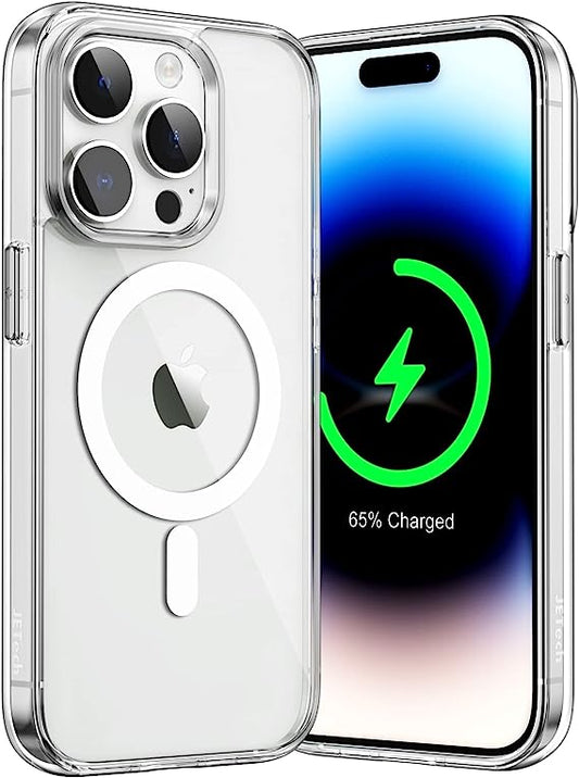 Magnetic Case for iPhone 14 Pro 6.1-Inch Compatible with MagSafe Wireless Charging, Shockproof Phone Bumper Cover, Anti-Scratch Clear Back (Clear)