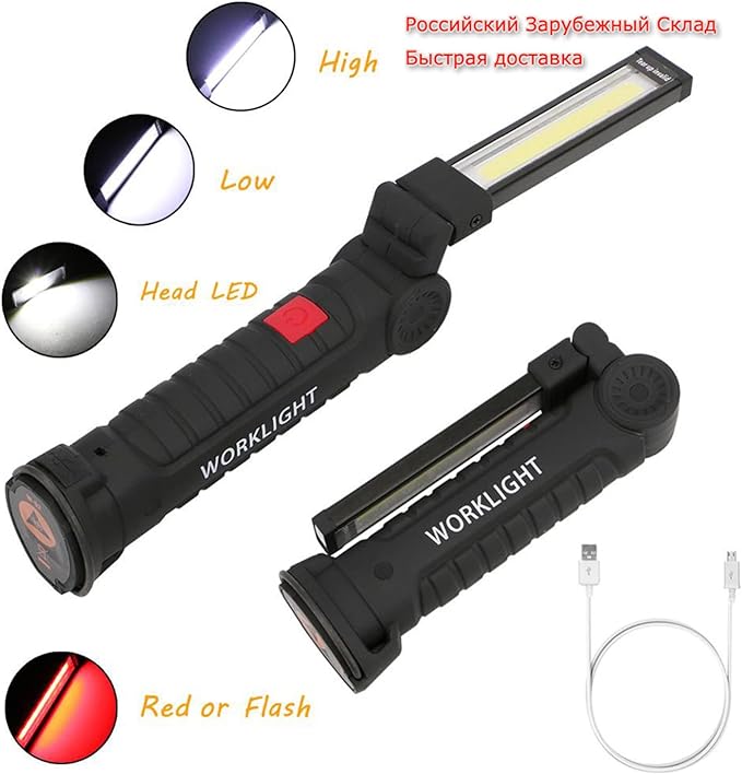 Portable COB LED Flashlight USB Rechargeable Work Light 5 modes Lighting Magnetic Lanterna Torch Hanging Lamp Camping Torch