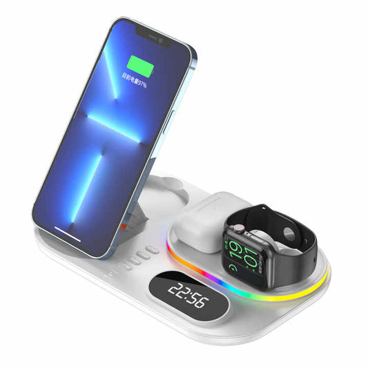4 In 1 Wireless charger A06 Digital Clock Qi Fast Stand Foldable Dock Station For IPhone iwatch airpods samsung huawei phone