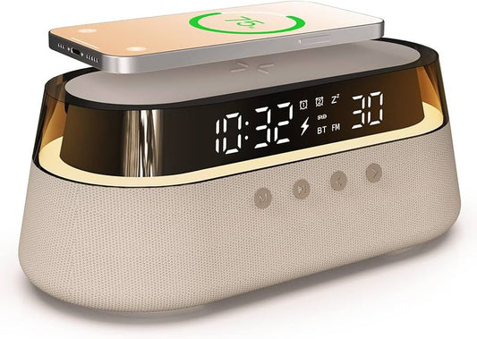Pro 6-in-1 Radio Alarm Clock with Wireless Charging 15W