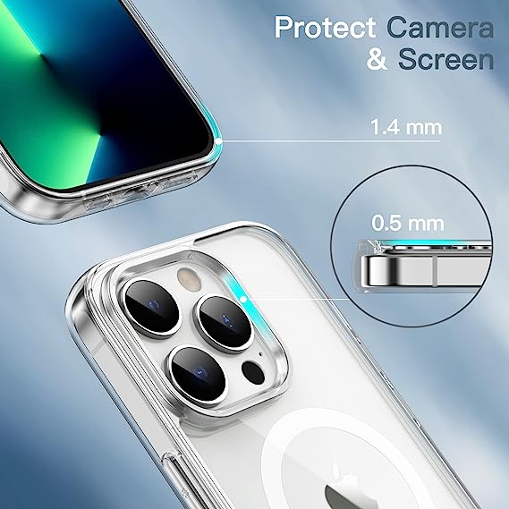 Magnetic Case for iPhone 13 6.1-Inch Compatible with MagSafe Wireless Charging, Shockproof Phone Bumper Cover, Anti-Scratch Clear Back (Clear)