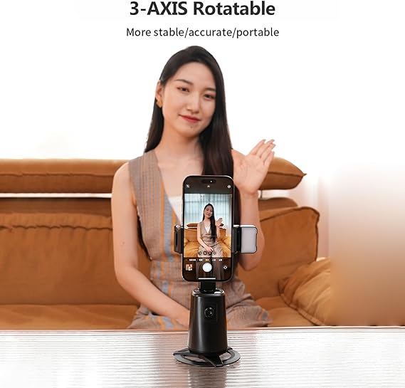 Auto Face Tr Auto- Phone Holder Desktop Selfie Gimbal Stand 360°Rotatable 0.48ibs Load Capacity Face & Body Gesture Control with LED Fill Light & 14in Screw for Vlog