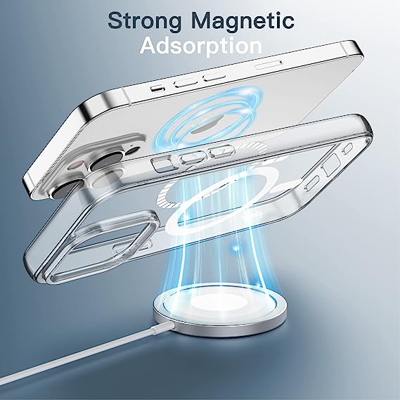 Magnetic Case for iPhone 13 Pro Max 6.7-Inch Compatible with MagSafe Wireless Charging, Shockproof Phone Bumper Cover, Anti-Scratch Clear Back (Clear)
