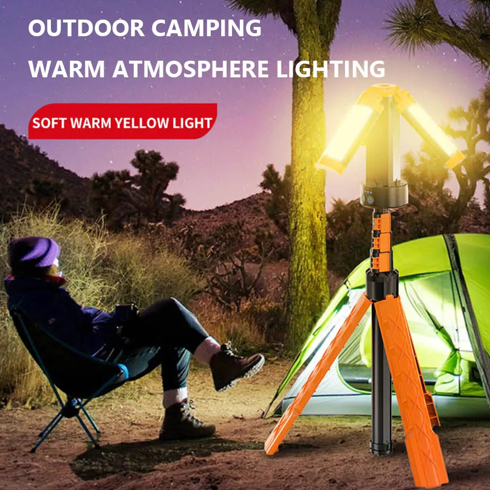 Outdoor Camp Lantern with Tripod Stand Folding Tripod Camping Flashlight Hanging Hook 4 Modes LED Work Light for Outdoor Fishing