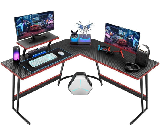 L-Shaped Desk Computer Corner Table Home Gaming Desk Office Writing Workstation with Large Monitor Stand Space-Saving Easy to Assemble - DK-04