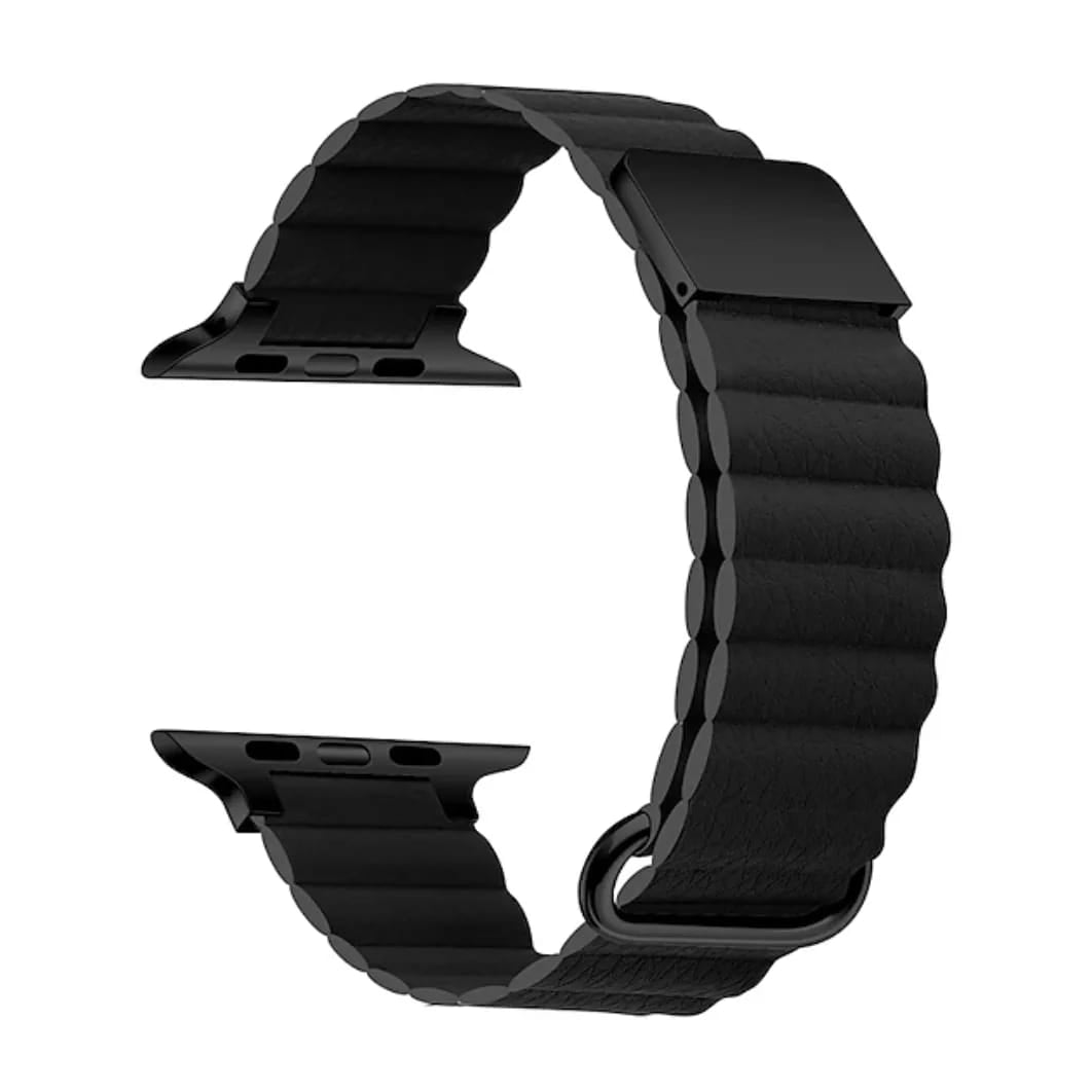 Leather Link Compatible with Apple Watch band 42mm 44mm 45mm 49mm Waterproof Elastic Magnetic Clasp Stainless Steel PU Leather Strap Replacement Wristband for iwatch Series Ultra