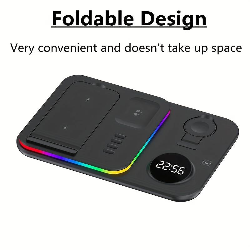 5 In 1 Wireless Charger Stand Light Alarm Clock Fast Charging Dock Station For IPhone 14 13 12 IWatch Samsung Galaxy Watch