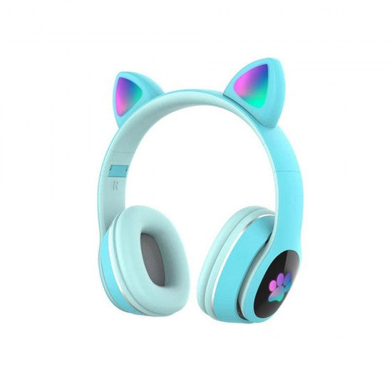L400 Headphones with Cat Ear,Cat Ear LED Light Up Foldable Over Ear Headphone with Microphone,Stereo Wireless Bluetooth Headphones for Kids Adults
